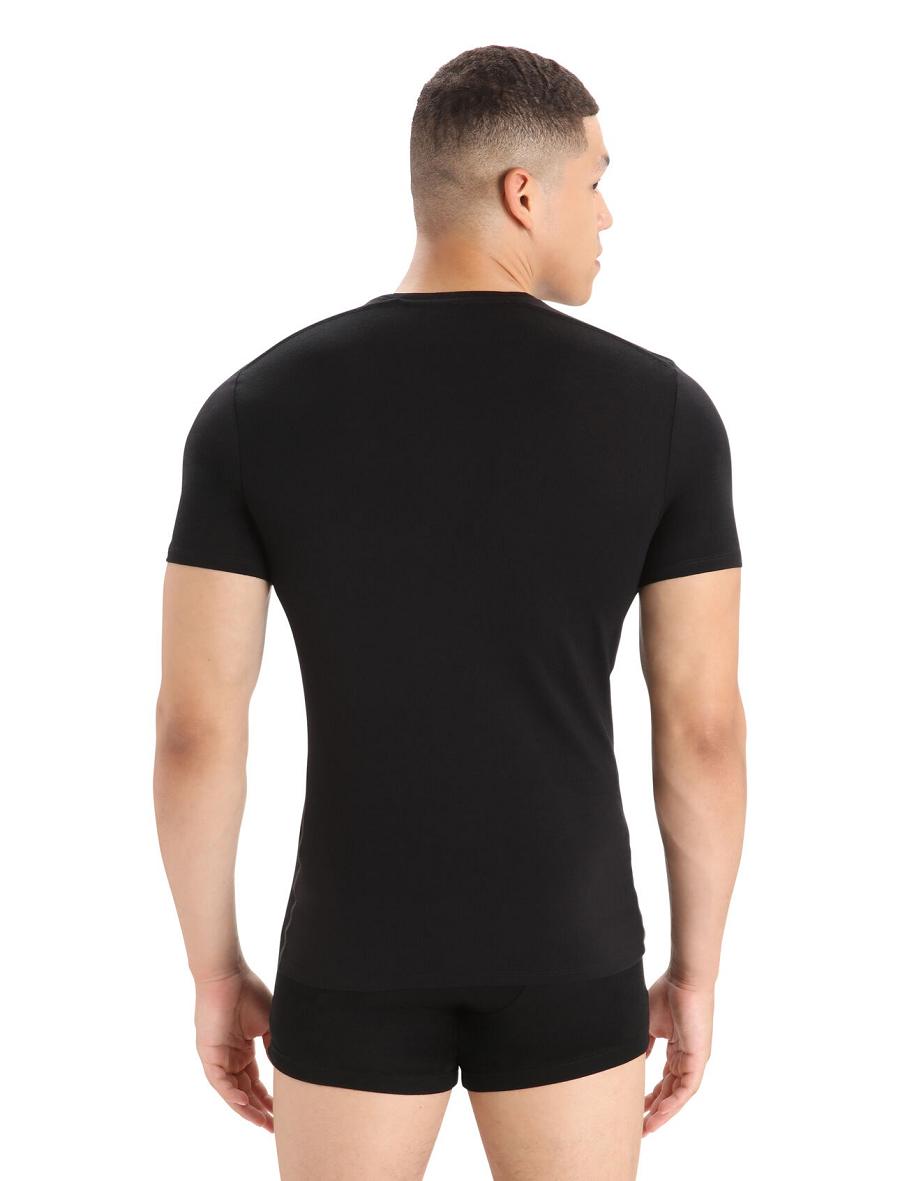 Men's Icebreaker Merino Anatomica Short Sleeve Crewe T-Shirt Underwear Black | CA 1644PJJQ